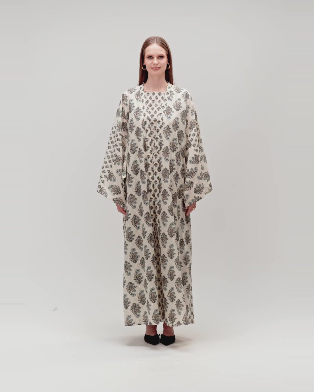 طقم عباية و فستان قطن مطبوع مذهب - أزرق