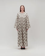 طقم عباية و فستان قطن مطبوع مذهب - أزرق