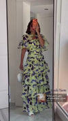 Luxury Linen Voile Floral Maxi Dress with Matching Cape