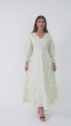 Luxury Poplin A-Line Ankle Length Dress with Floral Print & V-Neck