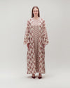 Printed Cotton Kimono Abaya Dress Set with Metalic Threads - Pink