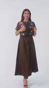 Luxury Linen Two-Piece Set with Hand-Appliqué Floral Embroidery