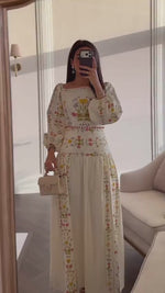 Floral Linen Dress with Hand-Beaded Waist