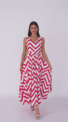 Chevron Poplin Ankle Length Dress with Belt