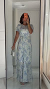 Floral Mesh Maxi Dress with Waist Belt