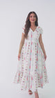 Luxury Linen Maxi Dress with Floral Print & Fringe Detail