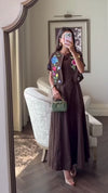 Luxury Linen Two-Piece Set with Hand-Appliqué Floral Embroidery