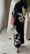 Crepe Dress with 3D Floral Appliqué & Chiffon Scarf