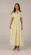 Yellow with Vibrant Summery Print Lightweight Linen Dress