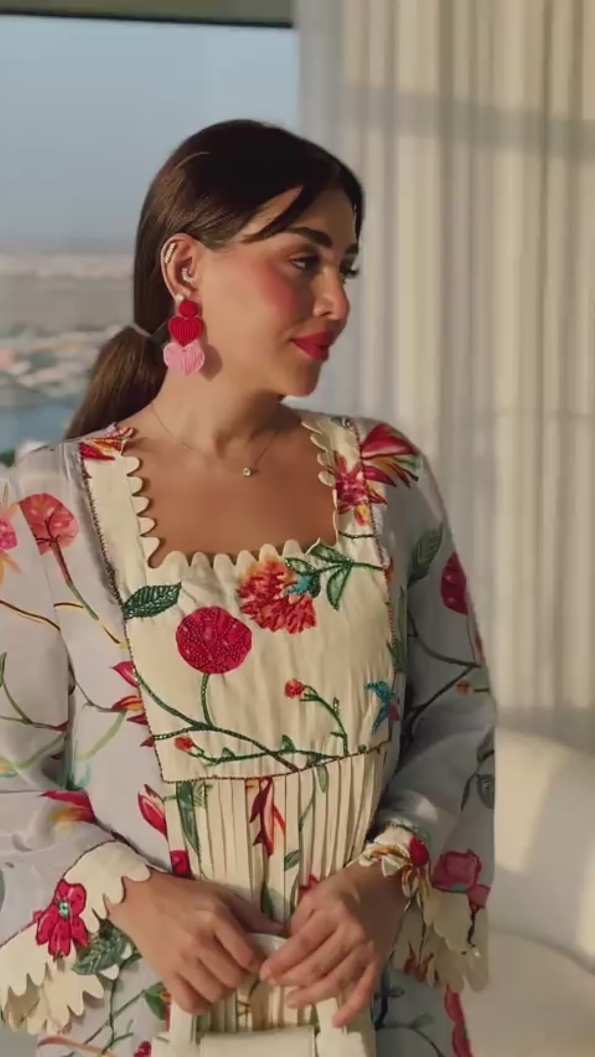 Floral Printed Maxi Dress with Beaded Embroidery