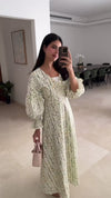 Luxury Poplin A-Line Ankle Length Dress with Floral Print & V-Neck