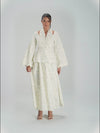 Floral Linen Ankle Length Dress with Scalloped Details
