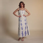 Fish Print Lace-Up Cotton Dress - Blue and white