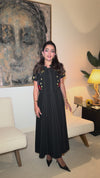 Black Embroidered Ankle Length Dress with Cropped Jacket