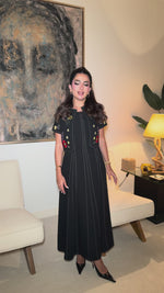 Black Embroidered Ankle Length Dress with Cropped Jacket
