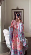 A flowy cotton kaftan with ruffle wide sleeves and mix print