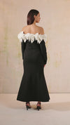 Black and White Off-Shoulder Hourglass Crepe Dress