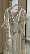 Embroidered Floral Linen Dress with Three Back Bows