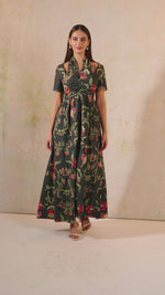Black Floral Linen Dress