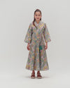 Girls Floral Cotton Wrap Dress with Soft Tiers - Teal