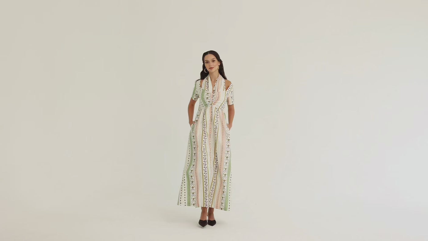 Striped Floral Linen Dress