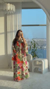 Floral Fruity Printed Maxi Kaftan with Tie Neckline
