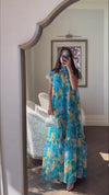 Printed Organza Maxi Dress with Back Bow Tie
