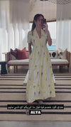 Yellow with Vibrant Summery Print Lightweight Linen Dress