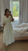 Luxury Poplin A-Line Ankle Length Dress with Floral Print & V-Neck