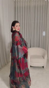 Printed Maxi Dress with Bow Neck and Flared Sleeves