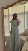 Light Blue Shimmery Chiffon Maxi Dress with Flutter Sleeves