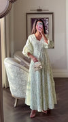 Luxury Poplin A-Line Ankle Length Dress with Floral Print & V-Neck