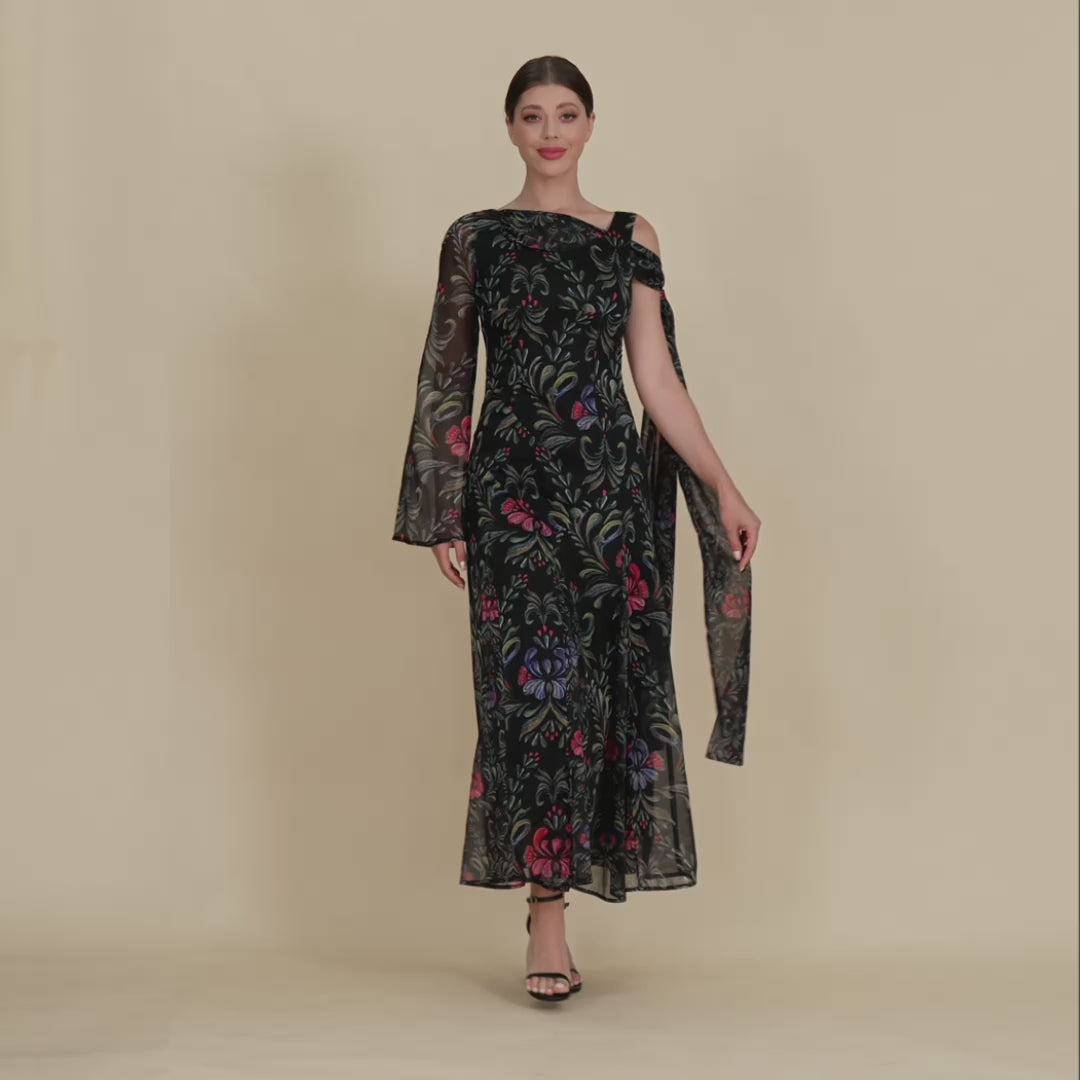 فستان شيفون كتف مكشوف بطبعة زهور