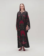 Satin Black Botanical Printed Kaftan
