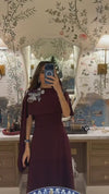 Burgundy Embellished Crepe Cape Dress