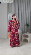 Maroon Red Floral Maxi Dress with Square Neckline