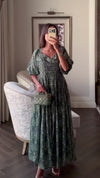 Luxury Linen Voile Floral Dress with Scalloped Sweetheart Neckline