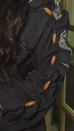 فستان ماكسي اسود مزهر بخليط الكتان أوف شولدر مع حزام خصر
