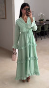 Luxury Cotton Maxi Shirt Dress with Geometric Print & Ruffle Details