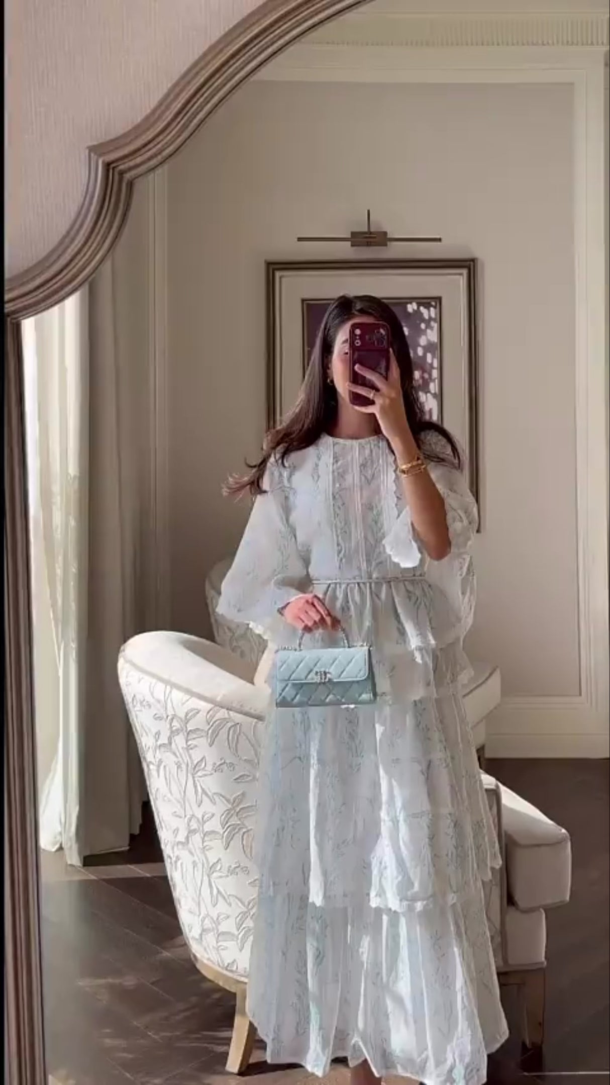 Aqua Bloom Tiered Lace Trim Maxi Dress