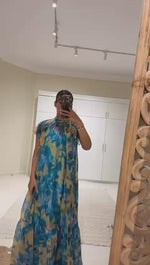 Printed Organza Maxi Dress with Back Bow Tie