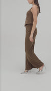Crepe Co-ord Vest with Button Details in Brown