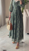 Luxury Linen Voile Floral Dress with Scalloped Sweetheart Neckline