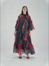 Printed Maxi Dress with Bow Neck and Flared Sleeves