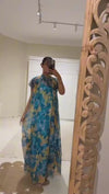 Printed Organza Maxi Dress with Back Bow Tie
