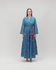 Blue Printed Maxi Wrap Dress with Belt & Tassel Details