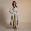ًWhite And Blue Multiprinted Linen Shirt Dress