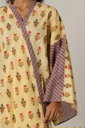 Printed Cotton Blue Check Mixed Print Kimono Abaya - Noētic