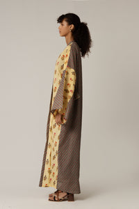 Printed Cotton Green Check Mixed Print Kimono Abaya - Noētic