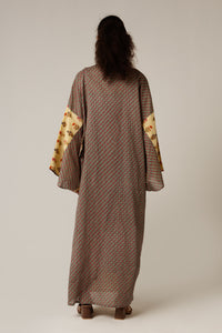 Printed Cotton Green Check Mixed Print Kimono Abaya - Noētic